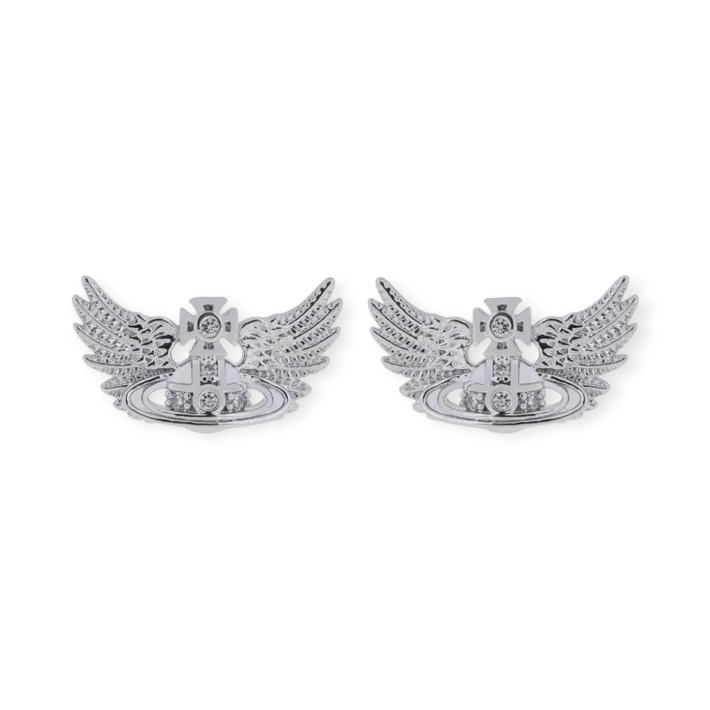Angel Wings Design Silver Orb Pendant Earrings