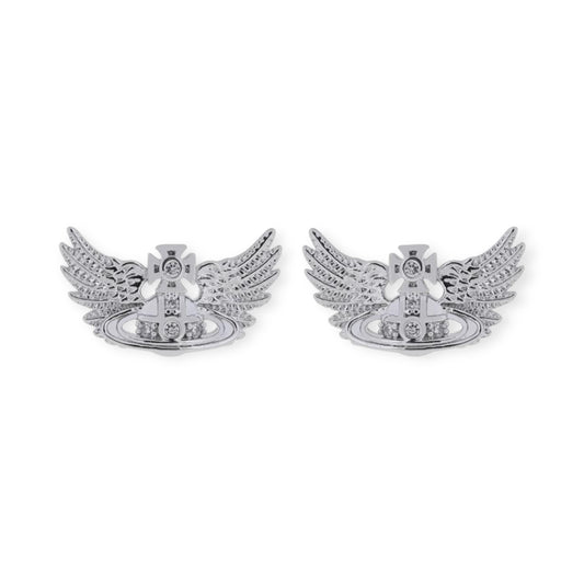 Angel Wings Design Silver Orb Pendant Earrings