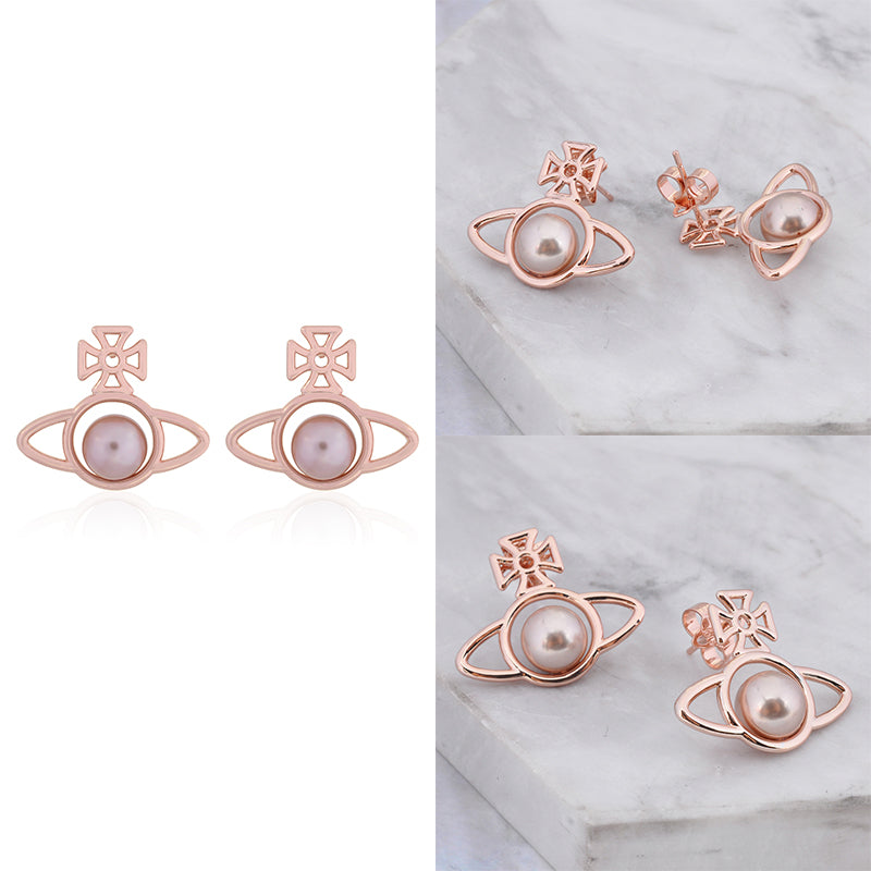 Outline Orb Design Middle Pearl Pendant Earrings (5 Colors)