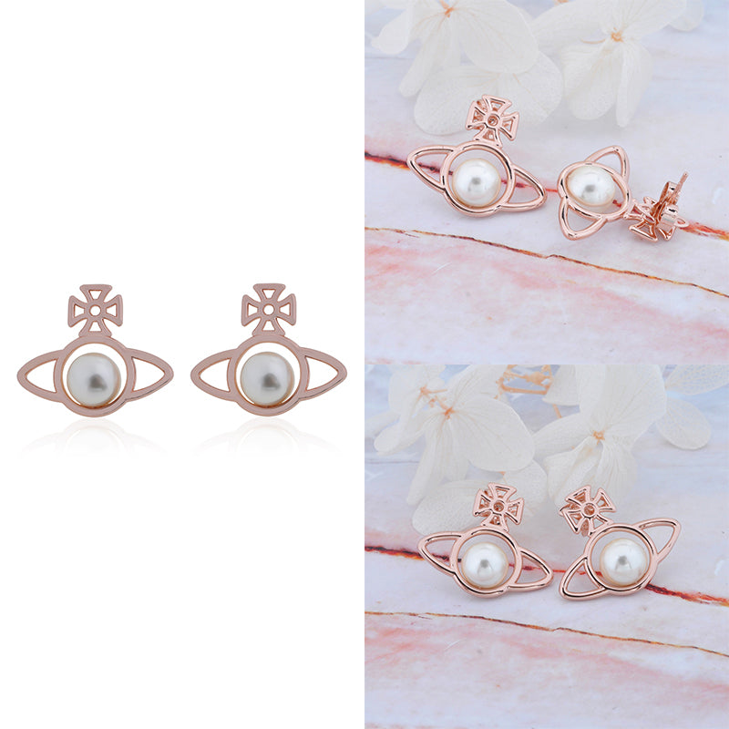 Outline Orb Design Middle Pearl Pendant Earrings (5 Colors)