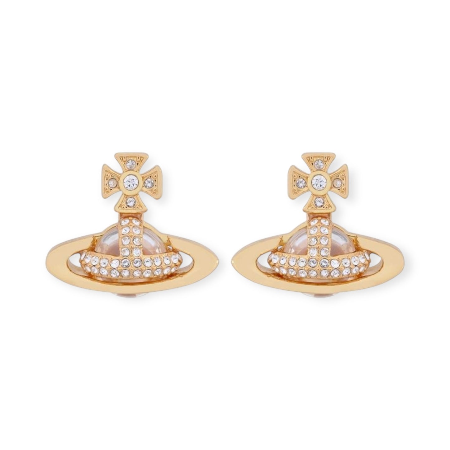 2D Gem Studded Clear Orb Pendant Earrings Gold & Silver (2 Colors)