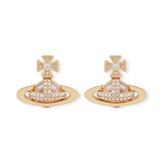 2D Gem Studded Clear Orb Pendant Earrings Gold & Silver (2 Colors)