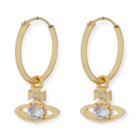 Hooped Hanging Orb Gem Stud Pendant Earrings (3 Colors)