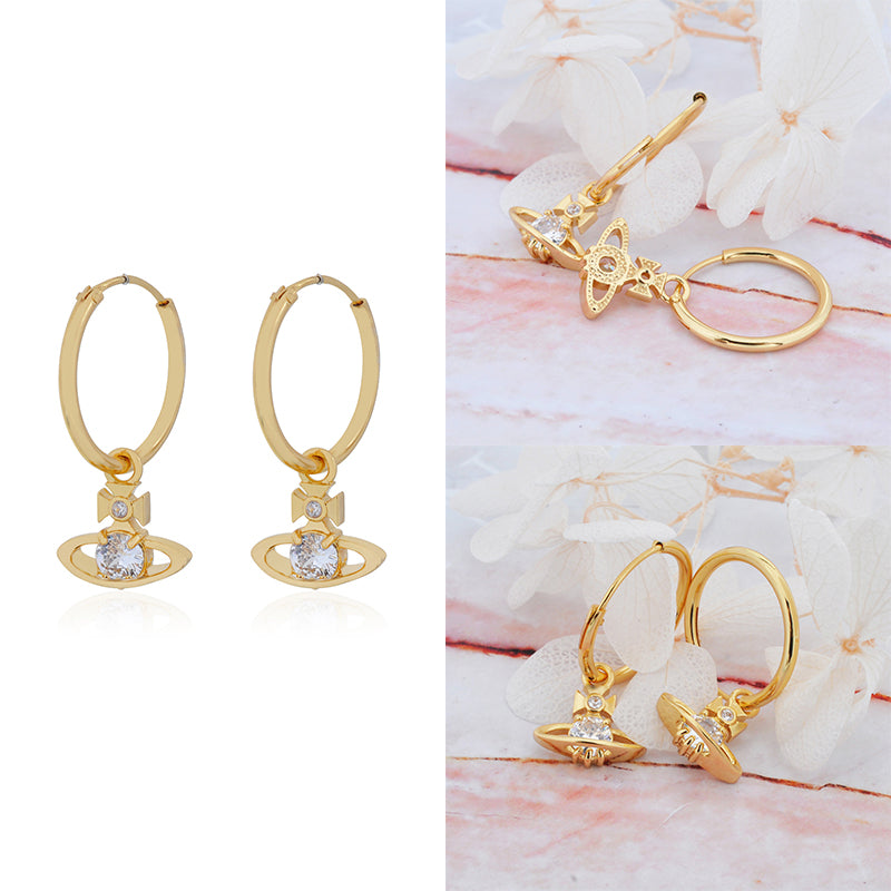 Hooped Hanging Orb Gem Stud Pendant Earrings (3 Colors)