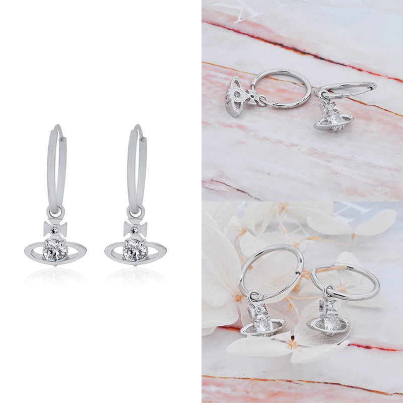 Hooped Hanging Orb Gem Stud Pendant Earrings (3 Colors)