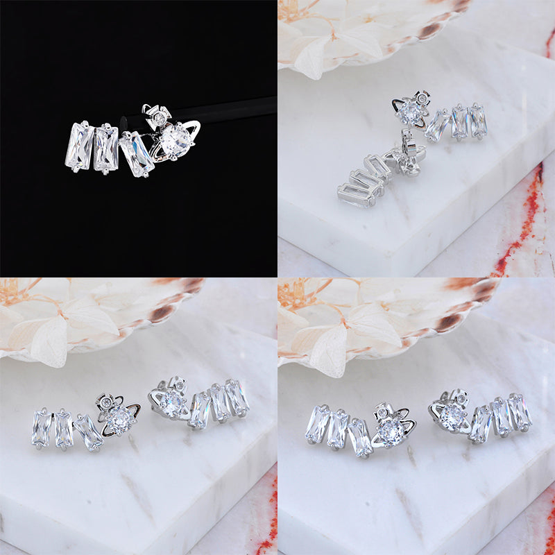 Crystal Shards Stud Orb/ Hanging Engraved Pendant Gold & Silver Earrings (2 Colors)