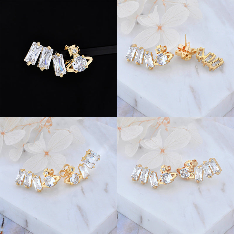 Crystal Shards Stud Orb/ Hanging Engraved Pendant Gold & Silver Earrings (2 Colors)