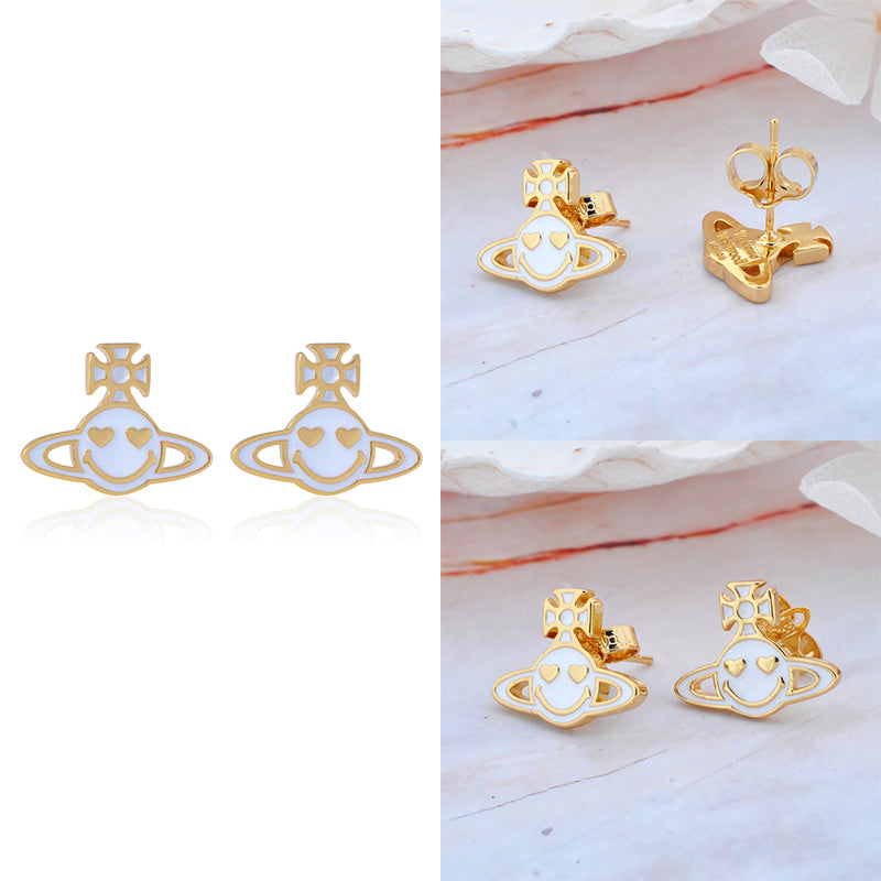 Smiley Face Heart Eyes Orb Pendant Earrings (3 Colors)