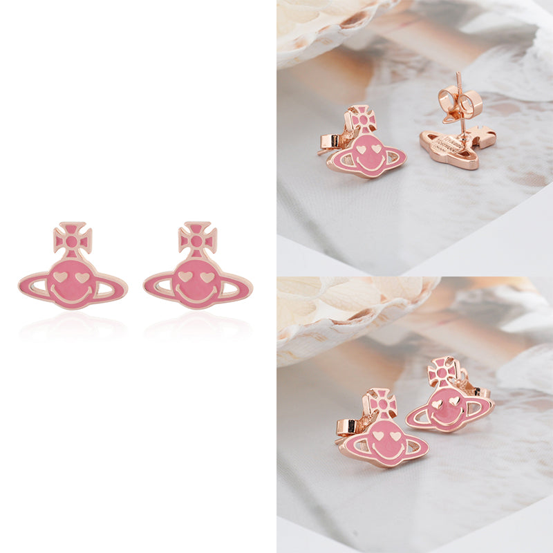 Smiley Face Heart Eyes Orb Pendant Earrings (3 Colors)