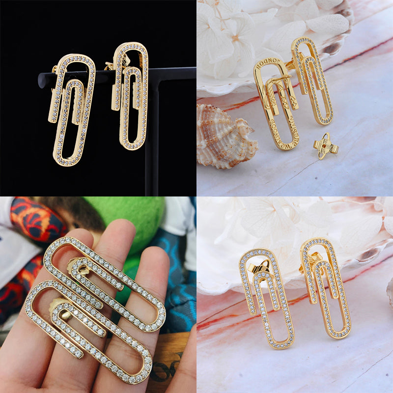 Gem Studded Paperclip Pendant Gold & Silver Earrings (2 Colors)