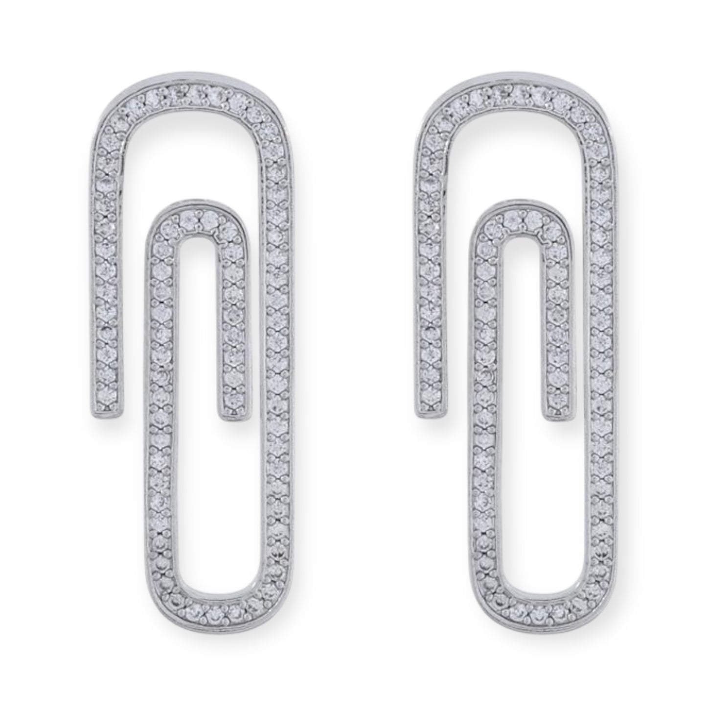 Gem Studded Paperclip Pendant Gold & Silver Earrings (2 Colors)