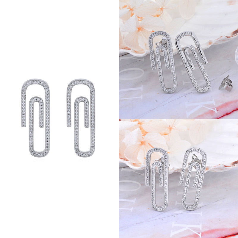 Gem Studded Paperclip Pendant Gold & Silver Earrings (2 Colors)