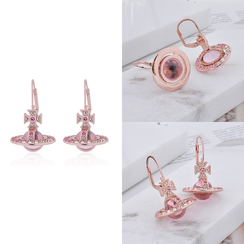 Multi Colored Gem Studded Rim Orb Pendant Earrings (2 Colors)