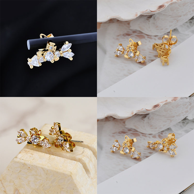 Multi Gem Abstract Arrow Design Pendant Earrings Gold & Silver (2 Colors)