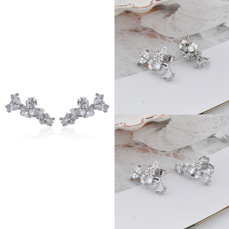 Multi Gem Abstract Arrow Design Pendant Earrings Gold & Silver (2 Colors)