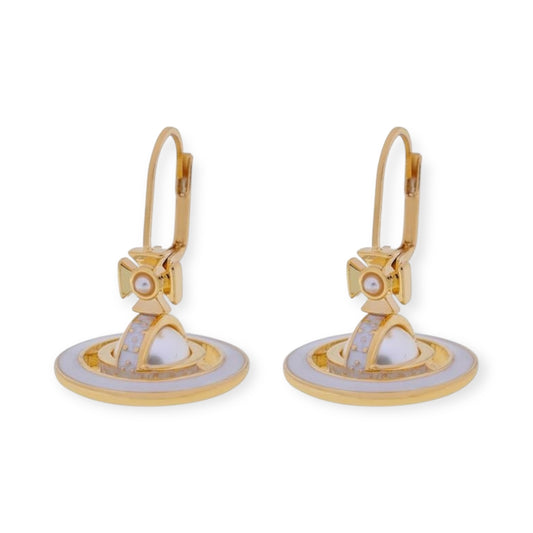 Mini Pearl Orb Hanging Pendant Colored Striped Rim Design Earrings (6 Colors)