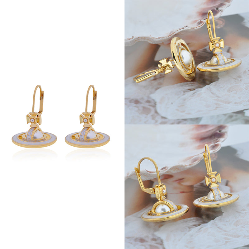 Mini Pearl Orb Hanging Pendant Colored Striped Rim Design Earrings (6 Colors)