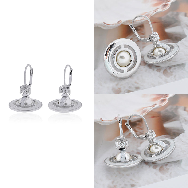 Mini Pearl Orb Hanging Pendant Colored Striped Rim Design Earrings (6 Colors)