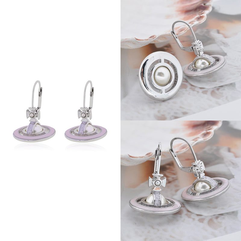 Mini Pearl Orb Hanging Pendant Colored Striped Rim Design Earrings (6 Colors)