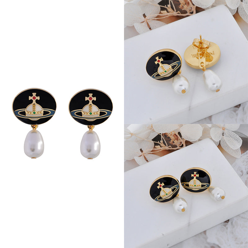 Hanging Pearl Orb Engraved Pendant Earrings (3 Colors)