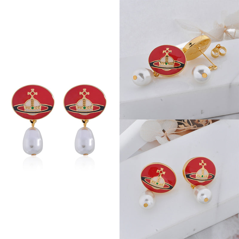 Hanging Pearl Orb Engraved Pendant Earrings (3 Colors)