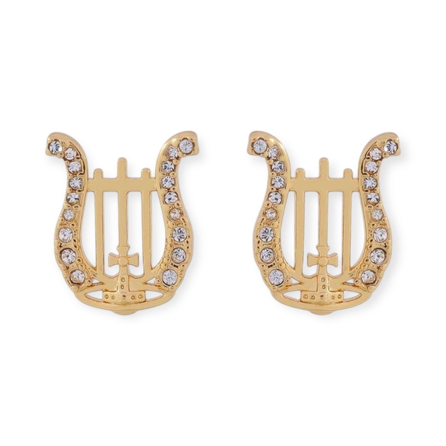 Gem Studded Horseshoe Orb Pendant Gem Gold & Silver Earrings (2 Colors)