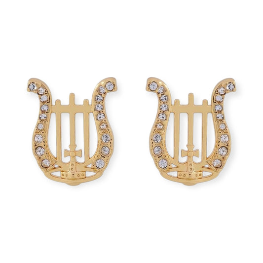 Gem Studded Horseshoe Orb Pendant Gem Gold & Silver Earrings (2 Colors)