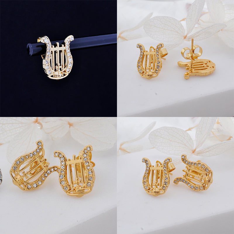 Gem Studded Horseshoe Orb Pendant Gem Gold & Silver Earrings (2 Colors)