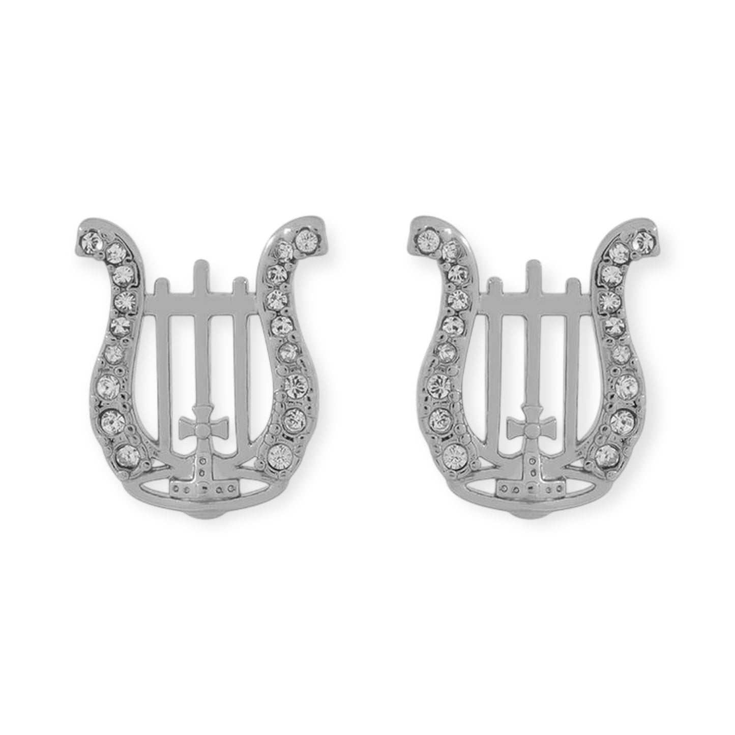 Gem Studded Horseshoe Orb Pendant Gem Gold & Silver Earrings (2 Colors)