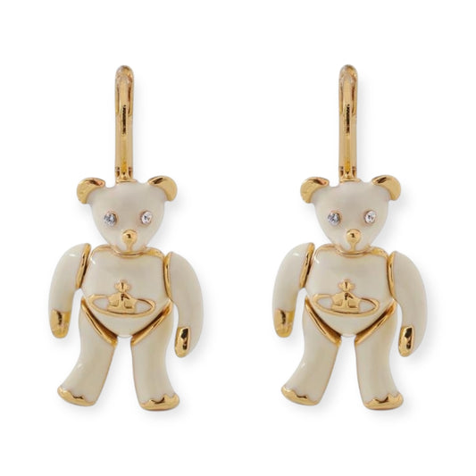 Adjustable Teddy Bear Pendant Milk White Cream Earrings (2 Colors)
