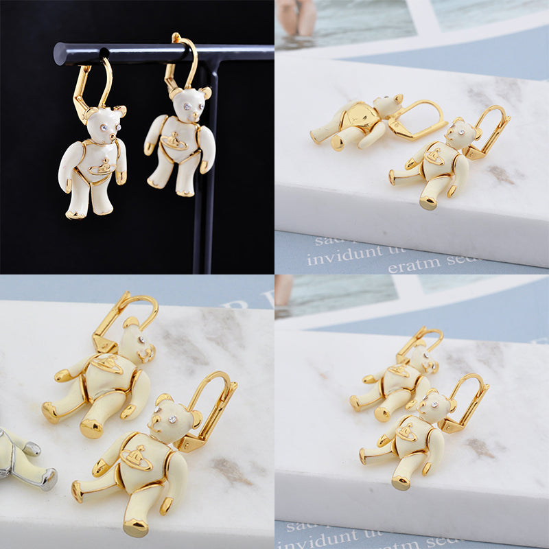Adjustable Teddy Bear Pendant Milk White Cream Earrings (2 Colors)