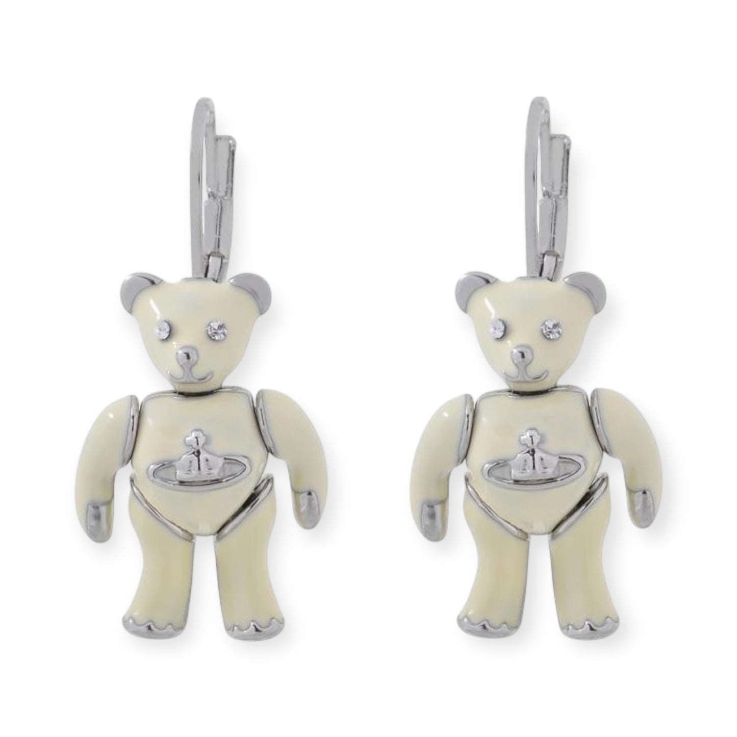 Adjustable Teddy Bear Pendant Milk White Cream Earrings (2 Colors)