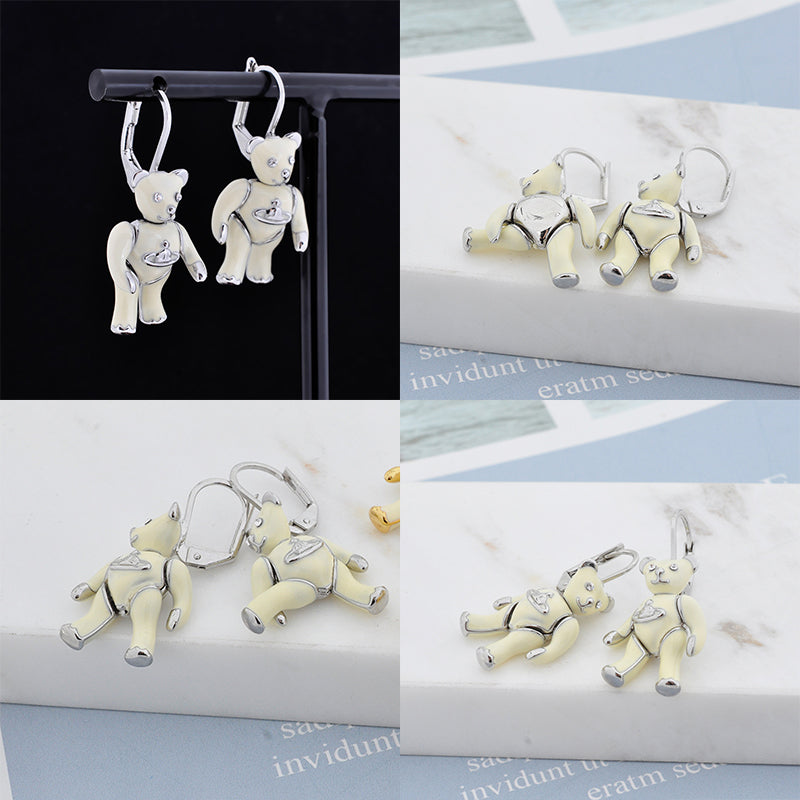 Adjustable Teddy Bear Pendant Milk White Cream Earrings (2 Colors)