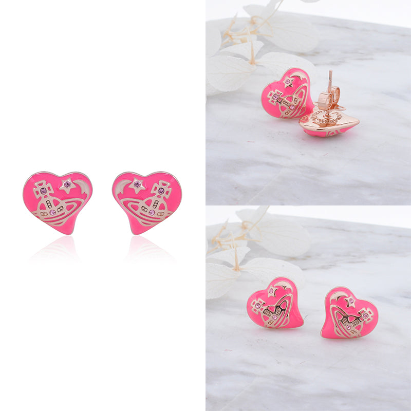 Heart Shape Asymmetrical Pendant Stud Earrings (3 Colors)