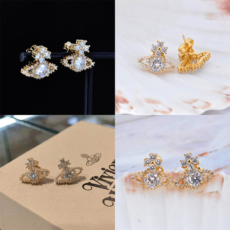 Crystallised Abstract Gem Studded Pendant Orb Stud Earrings (6 Colors)