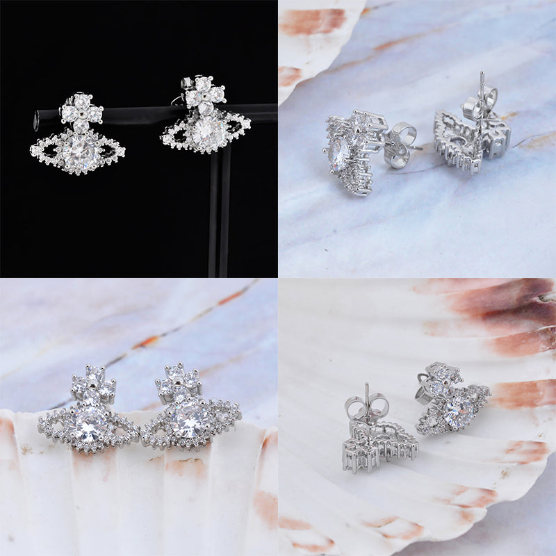 Crystallised Abstract Gem Studded Pendant Orb Stud Earrings (6 Colors)