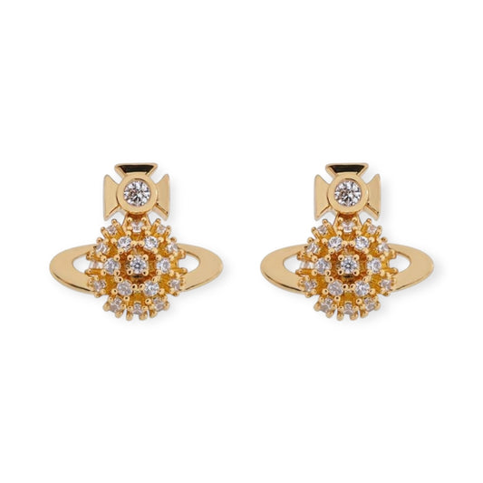 Multi Gem Crystal Design Abstract Orb Pendant Gold & Silver Stud Earrings (2 Colors)