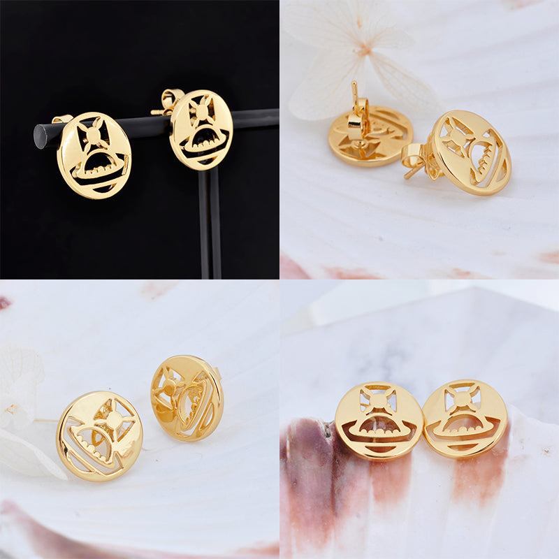 Gold Silver Chain Cutout Orb Design Pendant Stud Earrings (2 Colors)