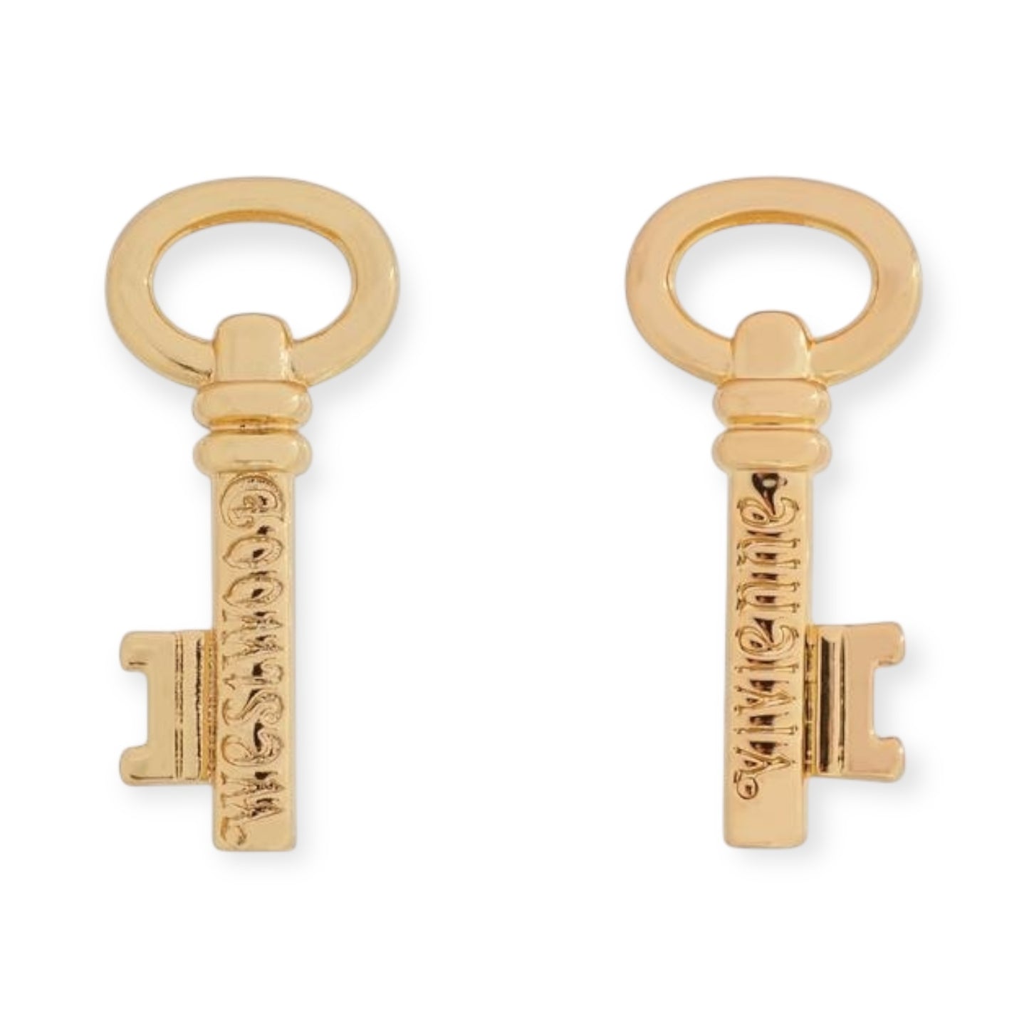 Engraved Key Pendant Gold & Silver Stud Earrings (2 Colors)
