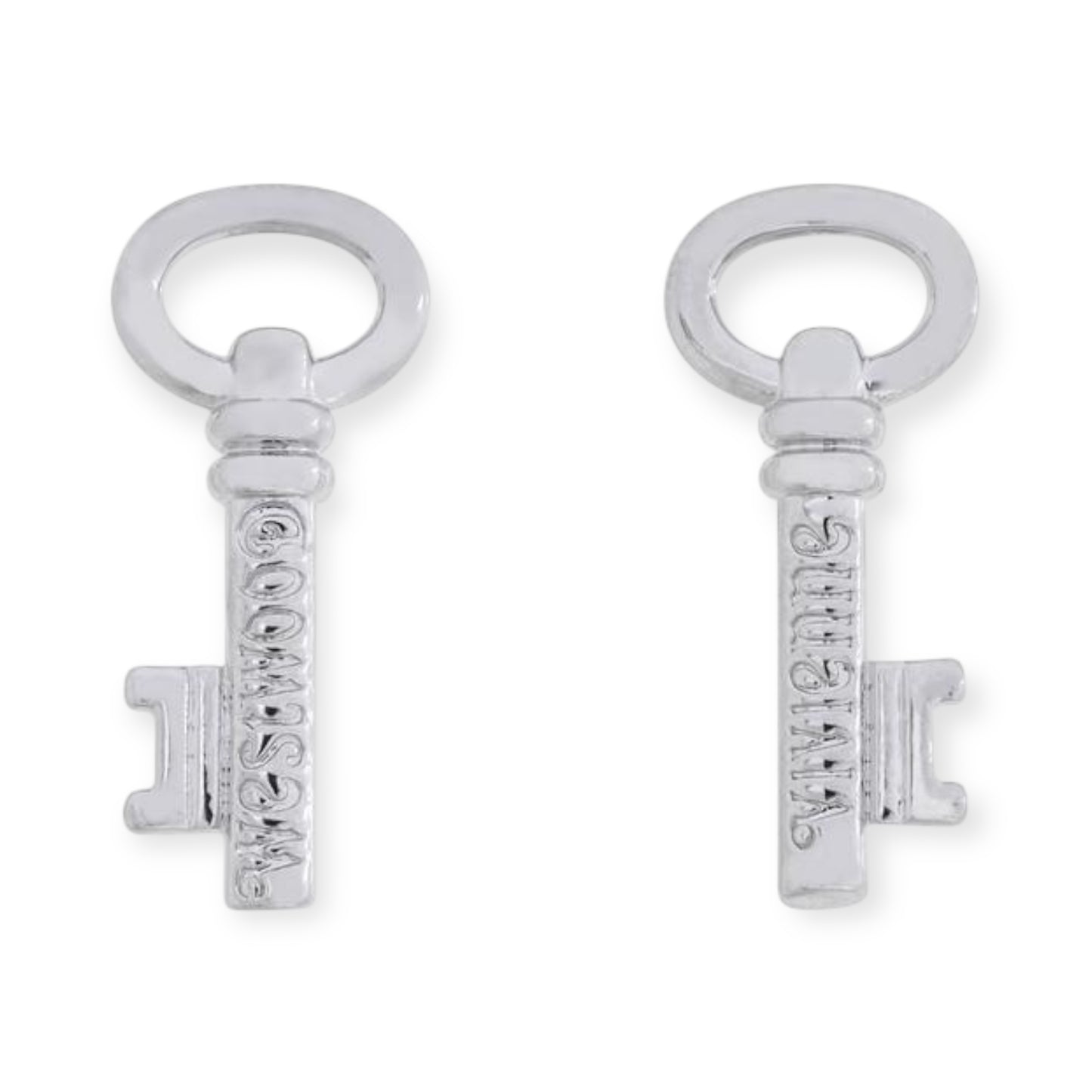 Engraved Key Pendant Gold & Silver Stud Earrings (2 Colors)