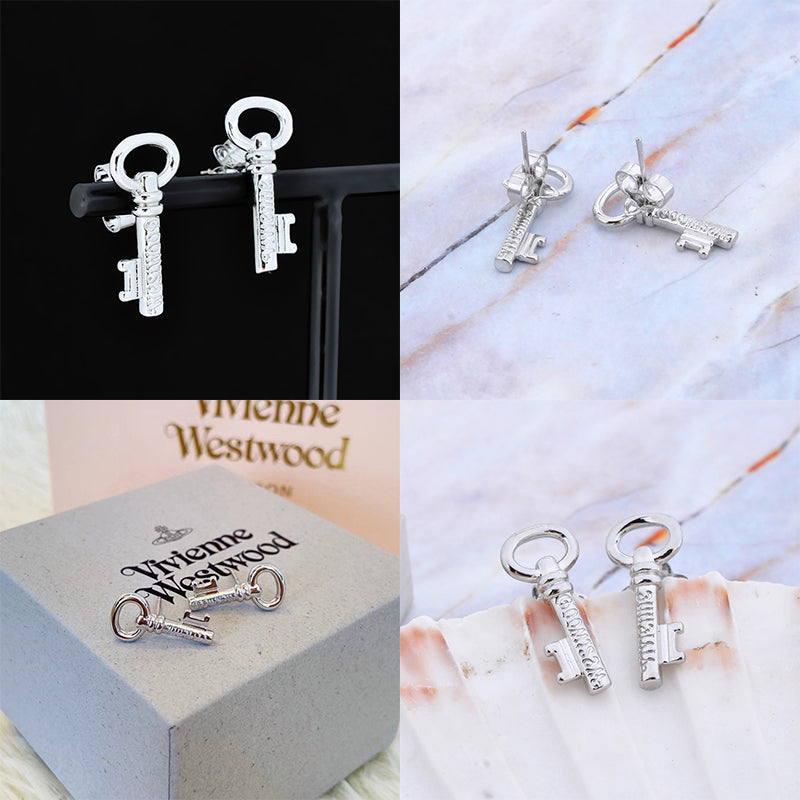Engraved Key Pendant Gold & Silver Stud Earrings (2 Colors)