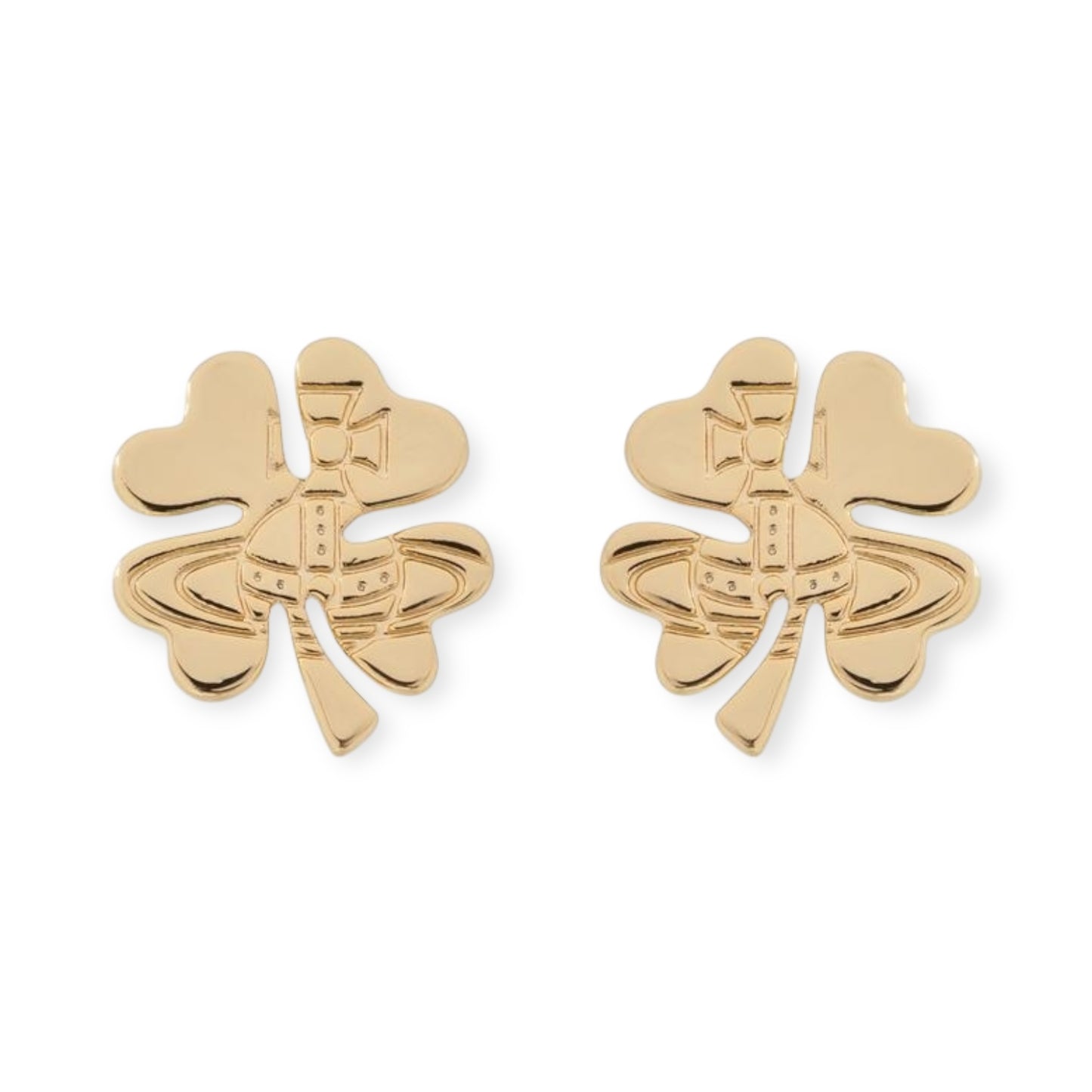 Clover Staple Engraved Orb Pendant Gold & Silver Stud Earrings (2 Colors)