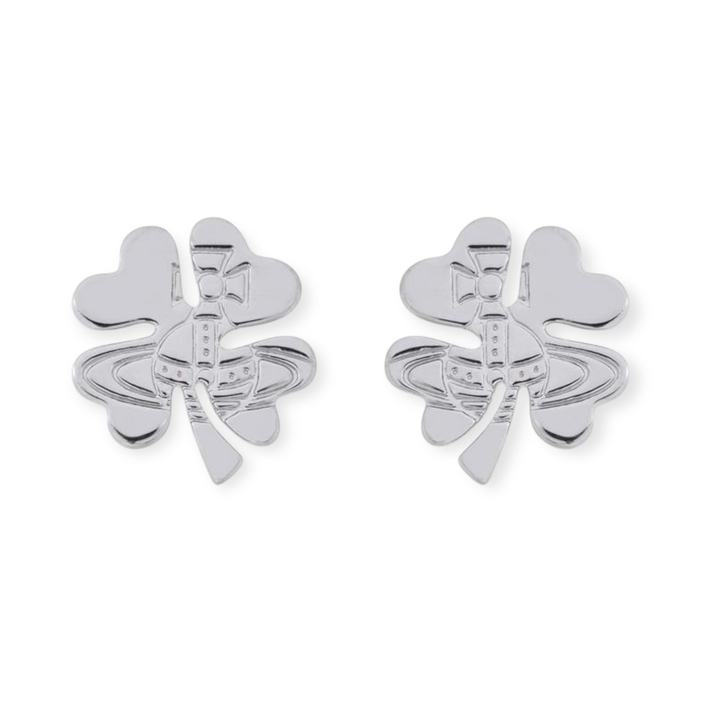 Clover Staple Engraved Orb Pendant Gold & Silver Stud Earrings (2 Colors)