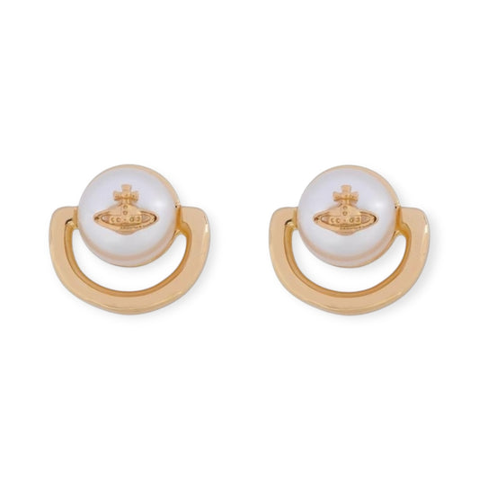 Pierced Pearl Orb Design Necklace Gold & Silver Stud Earrings (2 Colors)