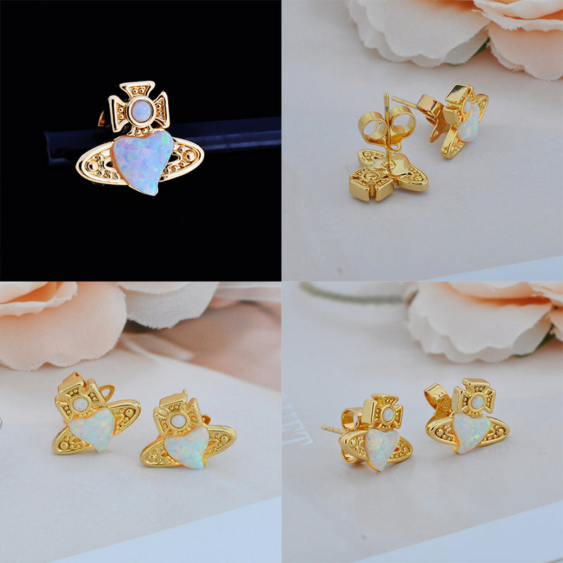 Mini Heart Orb Iridescent Design Pendant Stud Earrings (3 Colors)