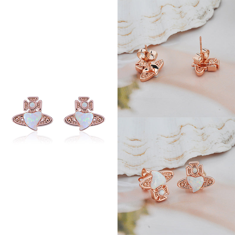 Mini Heart Orb Iridescent Design Pendant Stud Earrings (3 Colors)