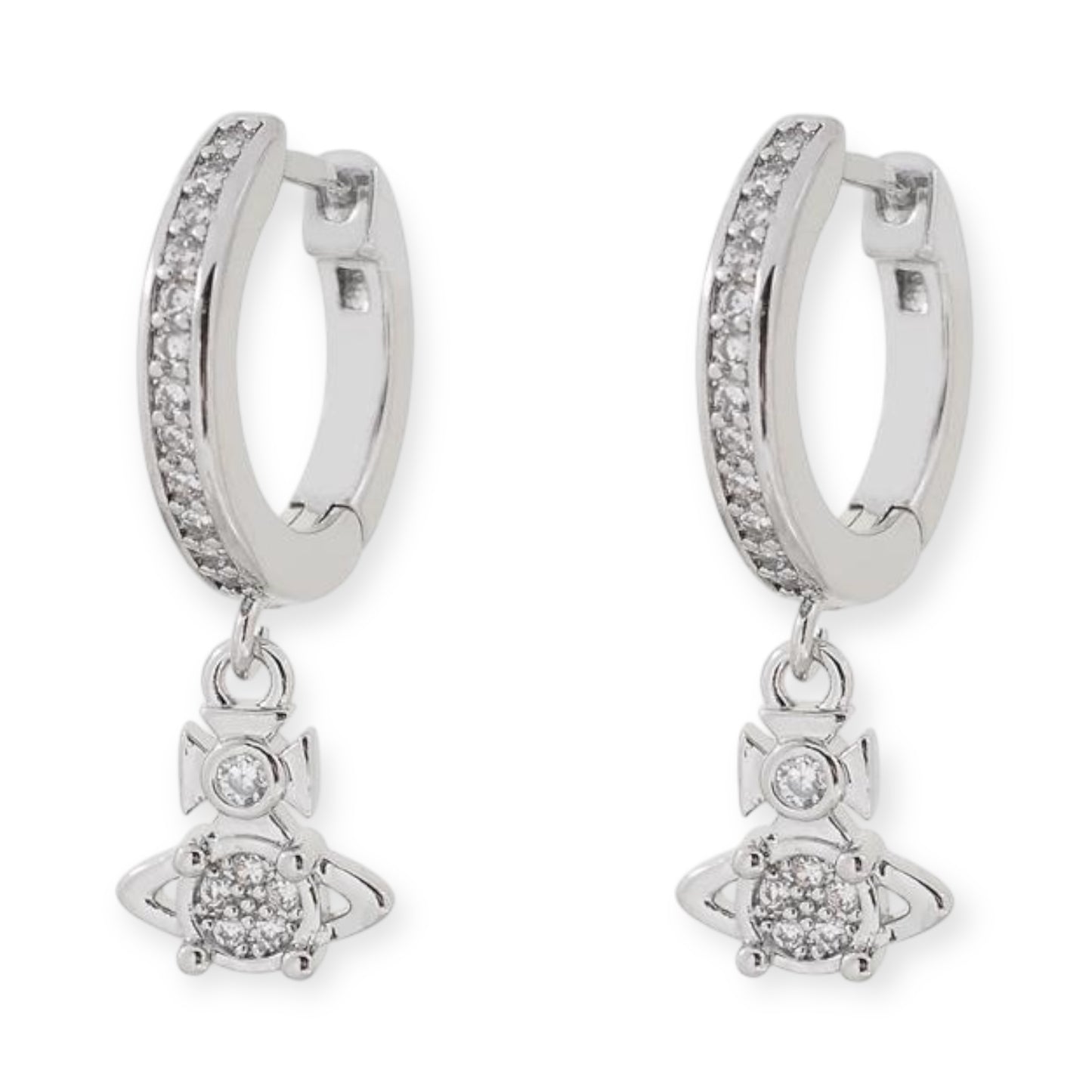 Mini Hanging Orb Pendant Gold & Silver Gem Studded Hooped Earrings (2 Colors)