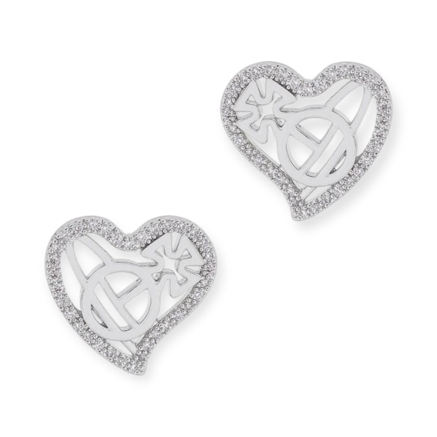 Gem Studded Heart Shaped Orb Cutout Design Pendant Gold & Silver Stud Earrings (2 Colors)