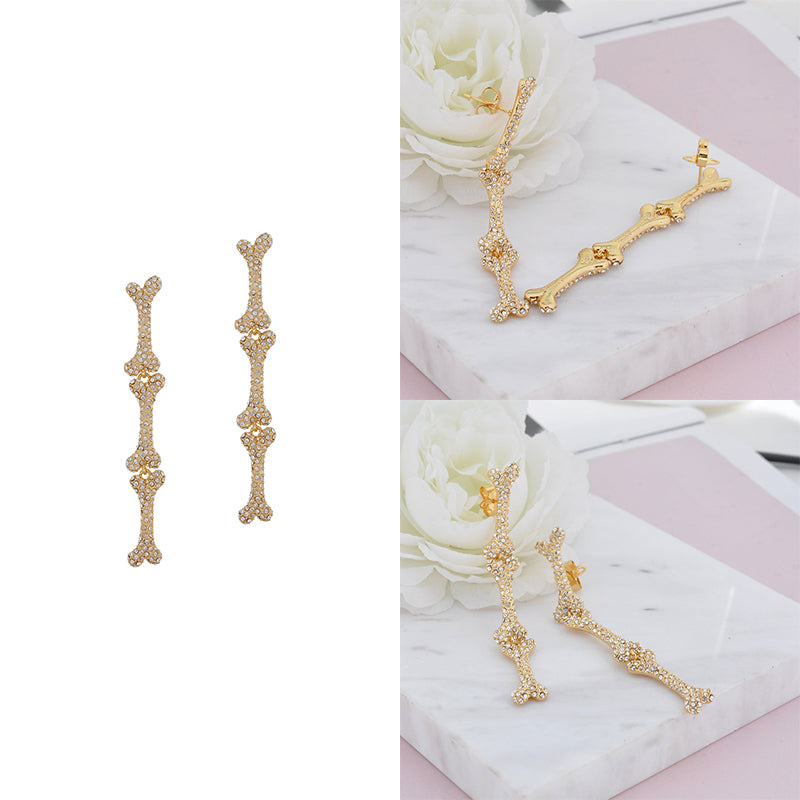 Multi Hanging Bones Gem Studded Gold & Silver Stud Earrings (2 Colors)
