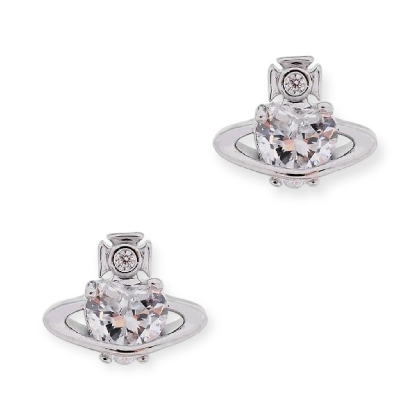 Mini Heart Gemstone Orb Pendant Purple & Silver Stud Earrings (2 Colors)